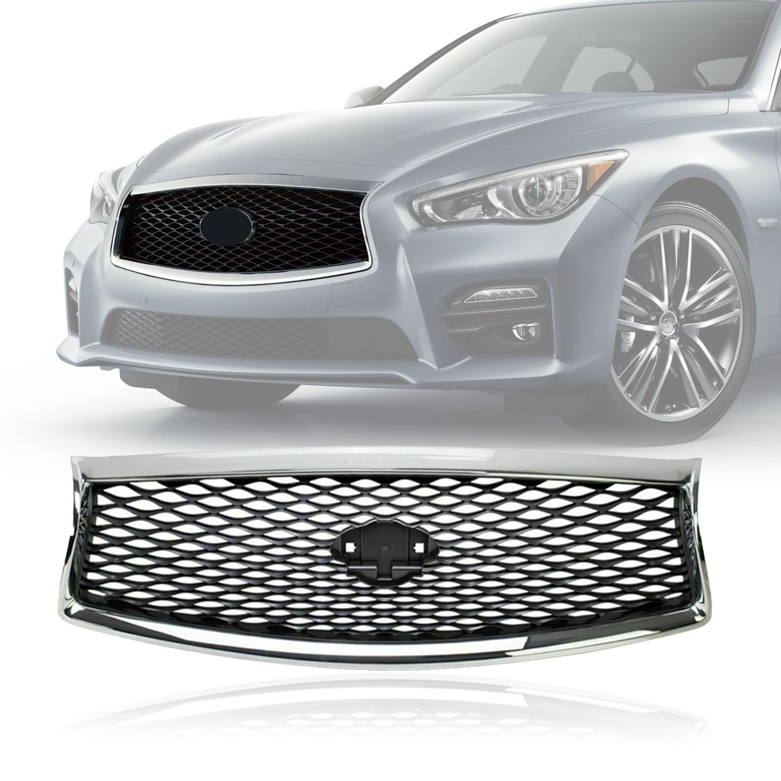 6b7c6a507502e6d7f16da49f60f1d168 Auto Spare Part Front Grille For Infiniti Q50 2014 2017 Chrome Outer Frame Gray Base Without Camera Hole - Image 1