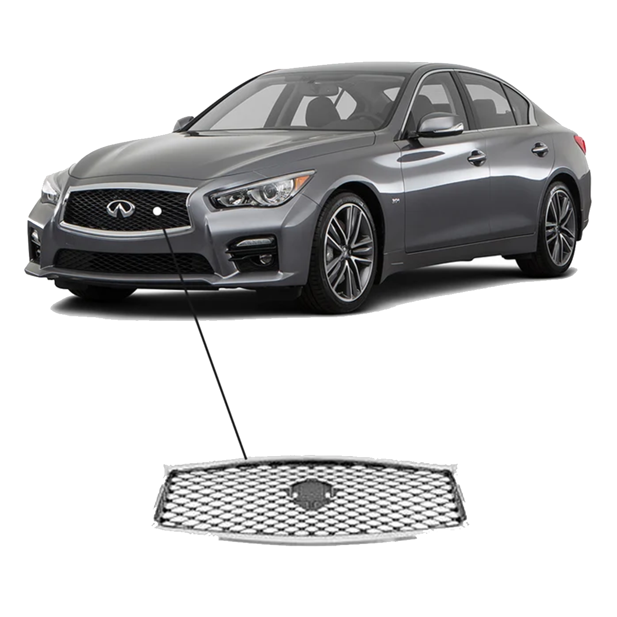 未标题-2 Auto Spare Part Front Grille For Infiniti Q50 2014 2017 Chrome Outer Frame Gray Base With Camera Hole - Image 1