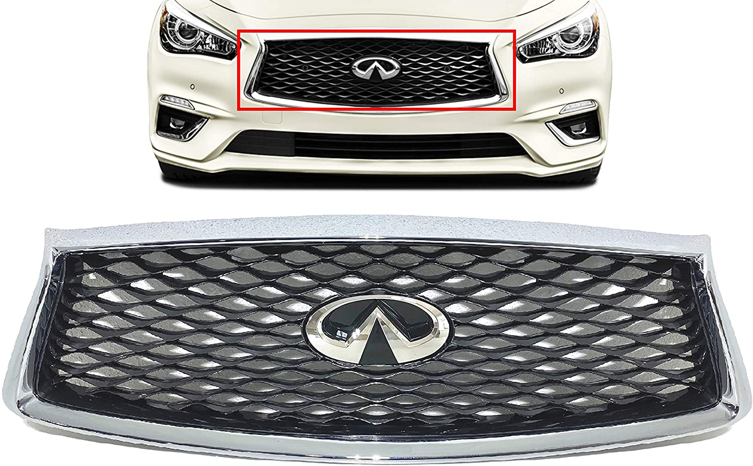b710fd58517545ef1e84afc2b639318b Auto Spare Part OE 62310-6HH0A for 2018 Infiniti Q50 Front Grille Chrome Outer Frame Gray Base Without Camera Hole Car Accessories - Image 1