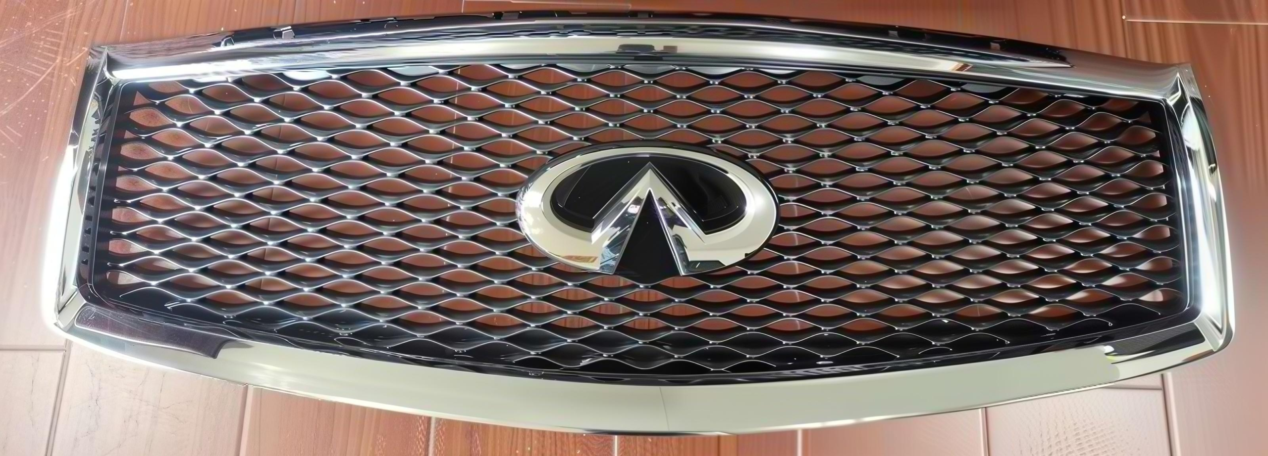 14935faa0a10c487d202a113fbacd46f INFINITI Q70 15- Chrome Outer Frame+OEM Gray Base+No Hole Front Grille 62310-4AM1B - Image 1